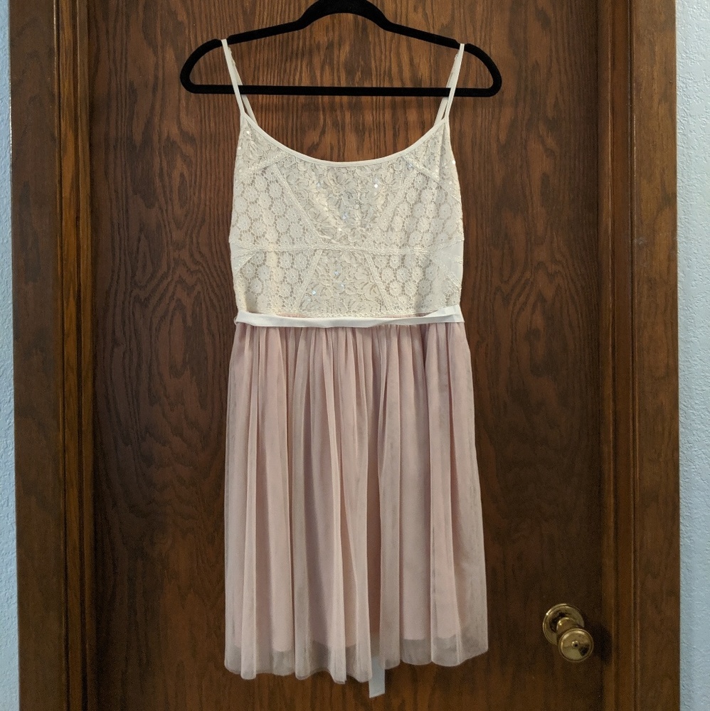 AE White Lace and Pink Mesh Dress